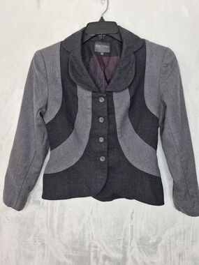 Vintage Kay Unger Womens Two Tone Gray Wool Blend Blazer Jacket Size 8